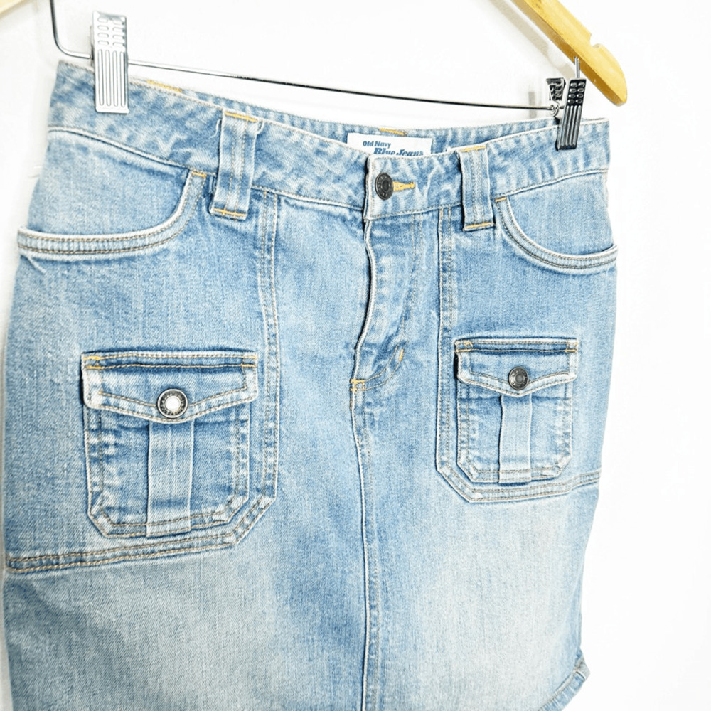 VTG 00s y2k DENIM CARGO SKIRT Light blue jean stretch blend womens size 4 - Picture 3 of 6